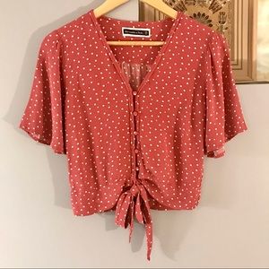 Abercrombie & Fitch Pink Dot Tie Hem Blouse XS